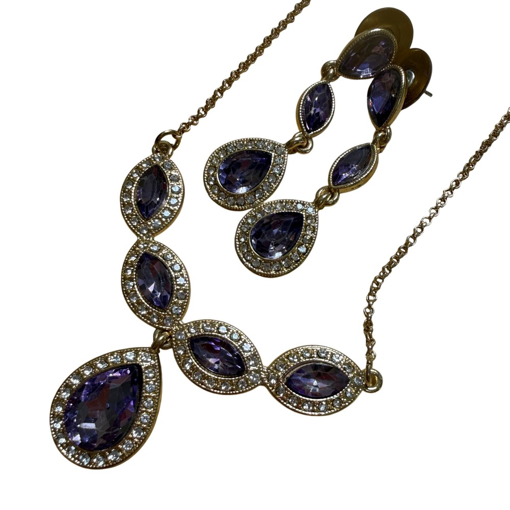 Monet Jewelry Set Purple Gold Statement Formal Elegant Wedding